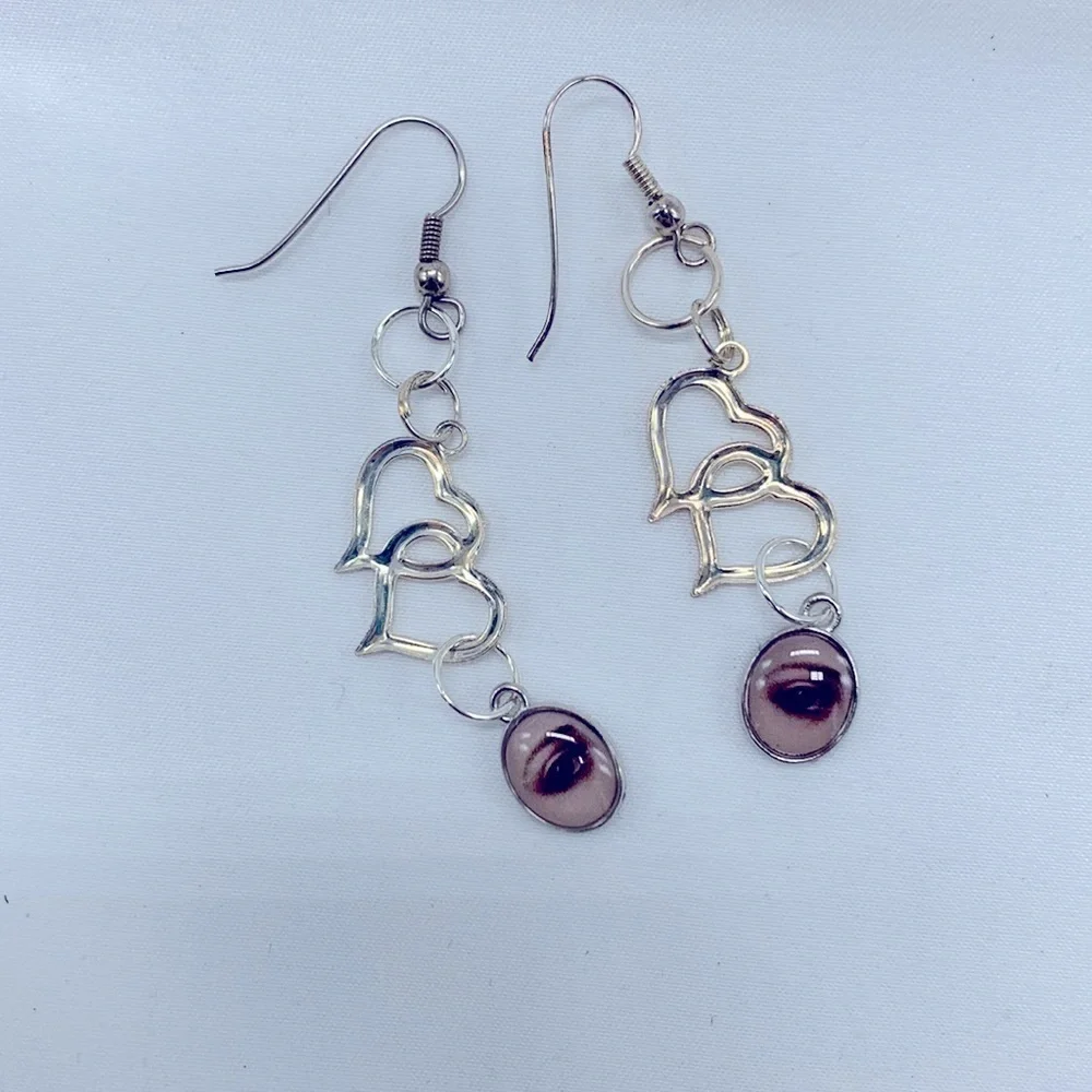 Hearts & Eye Earrings Upcycled Vintage - Picture 4 of 4